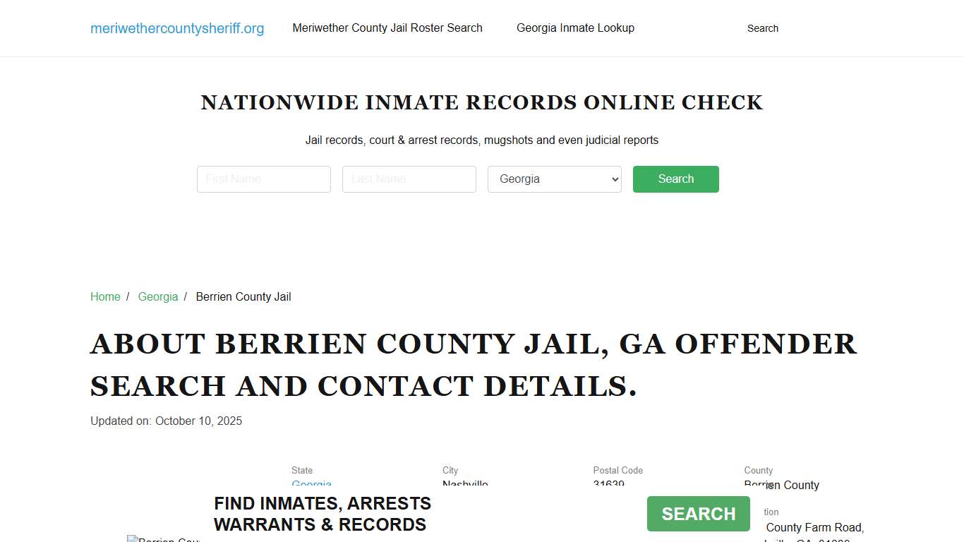 Berrien County Jail, GA Offender Search, Contacts.