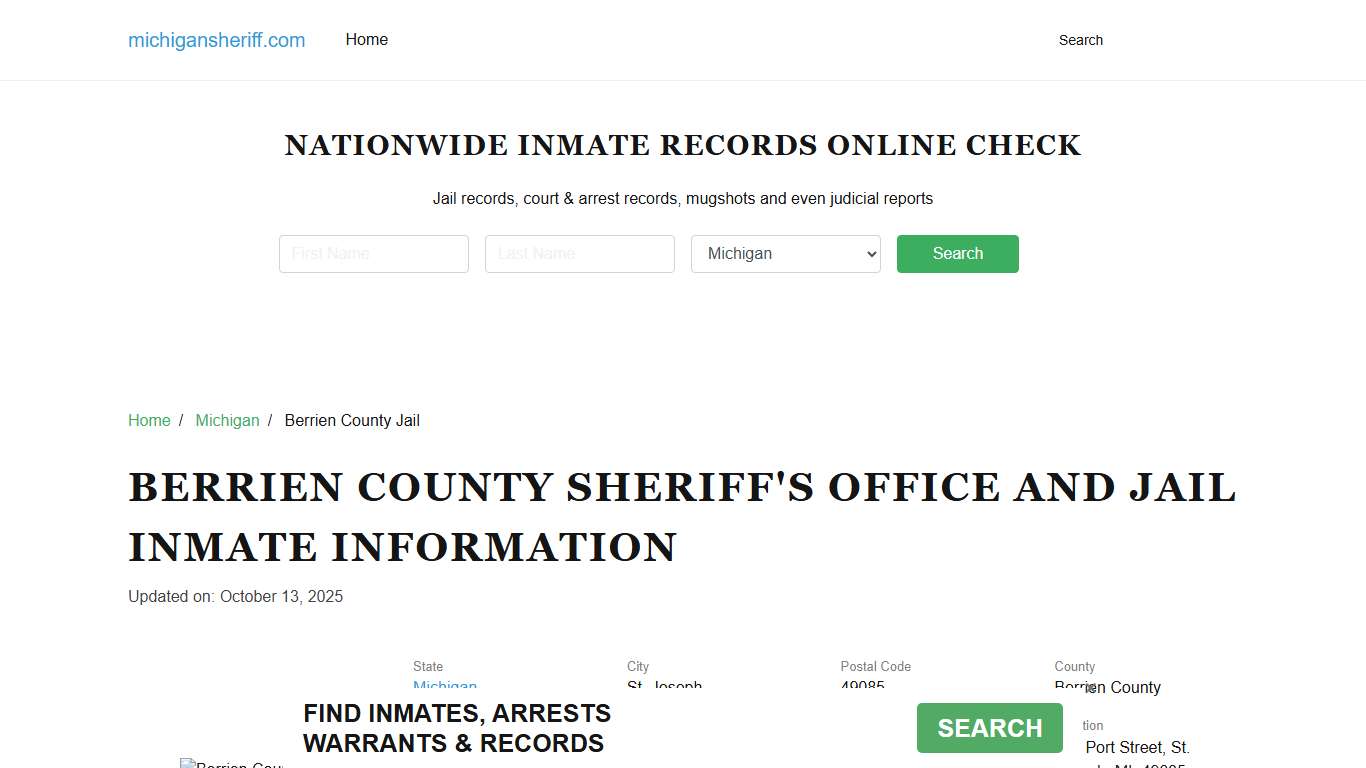Berrien County Sheriff, Michigan, Jail Inmate Search